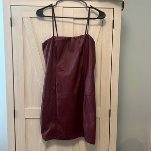 Burgundy leather mini dress